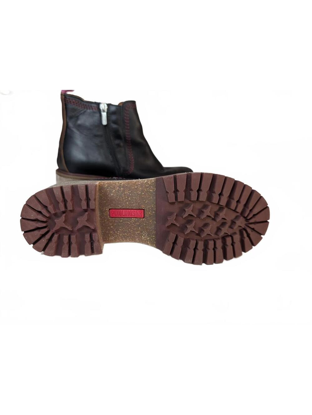 Pikolinos Aspe Black Leather Chelsea Boots w/Red Stitching Rugged‎ Lug Soles 38 - Picture 5 of 6